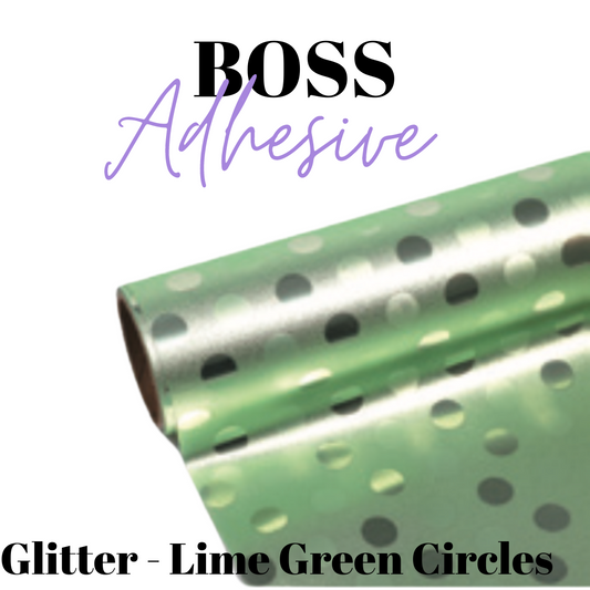 Adhesive Vinyl- Boss Adhesive - GLITTER LIME GREEN CIRCLES